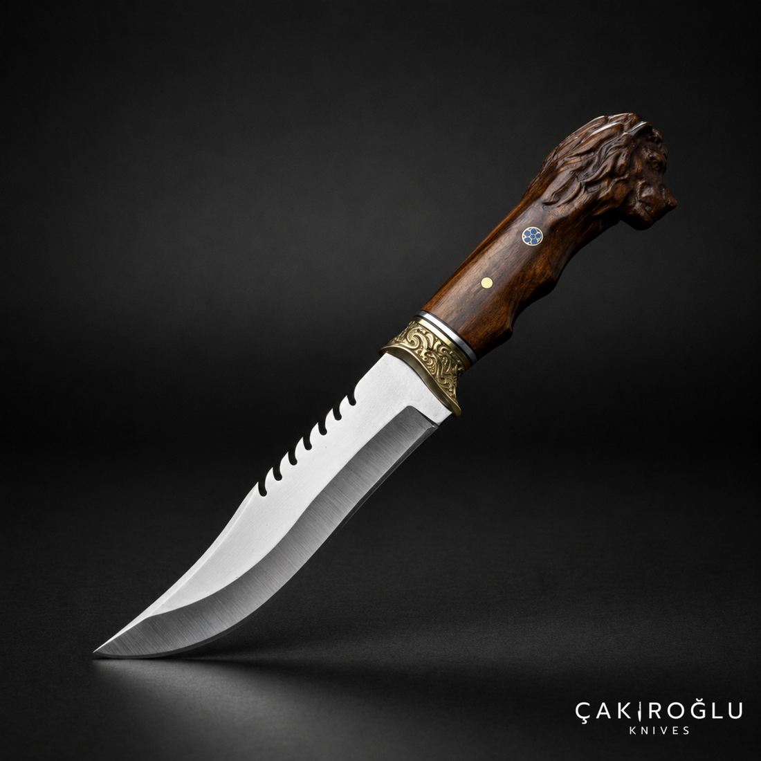 Lion Head Custom Handmade Hunting Knife with Sheath, 4116 Stainless Steel