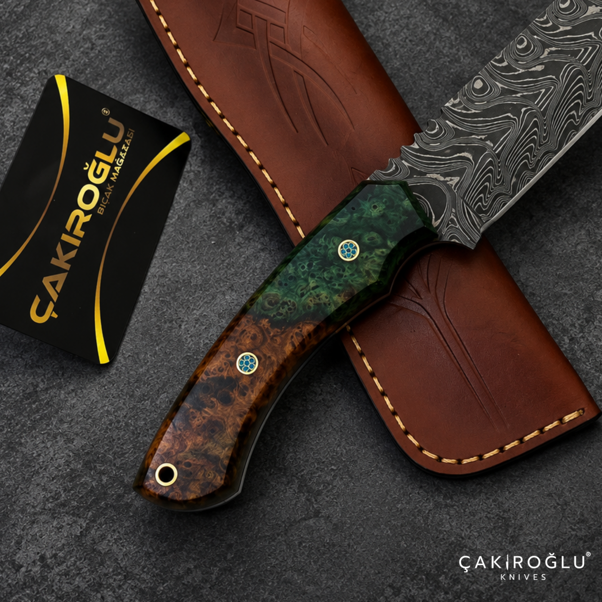 Handmade Damascus Steel Hunting Knife with Sheath - Stabilize Handle