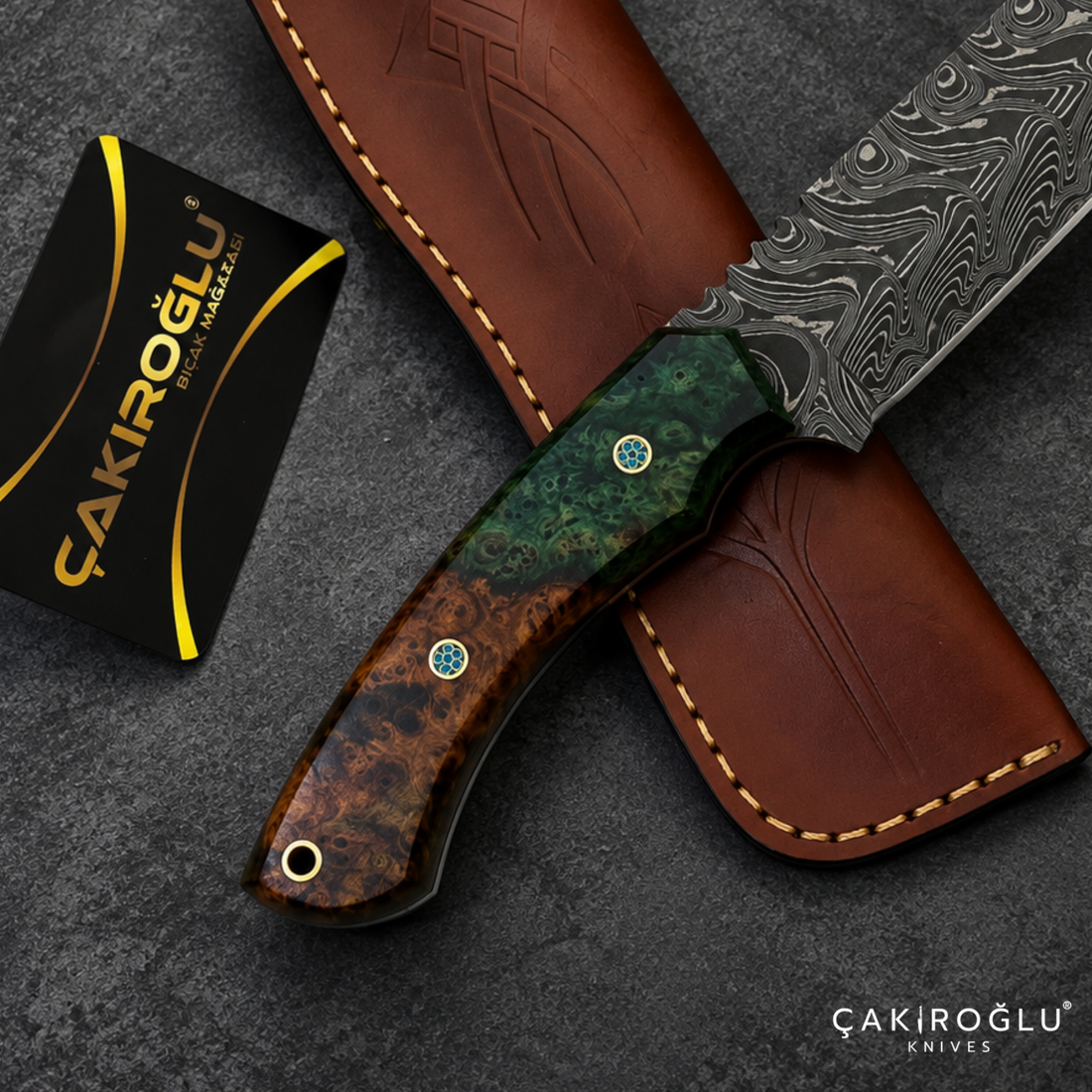 Handmade Damascus Steel Hunting Knife with Sheath - Stabilize Handle