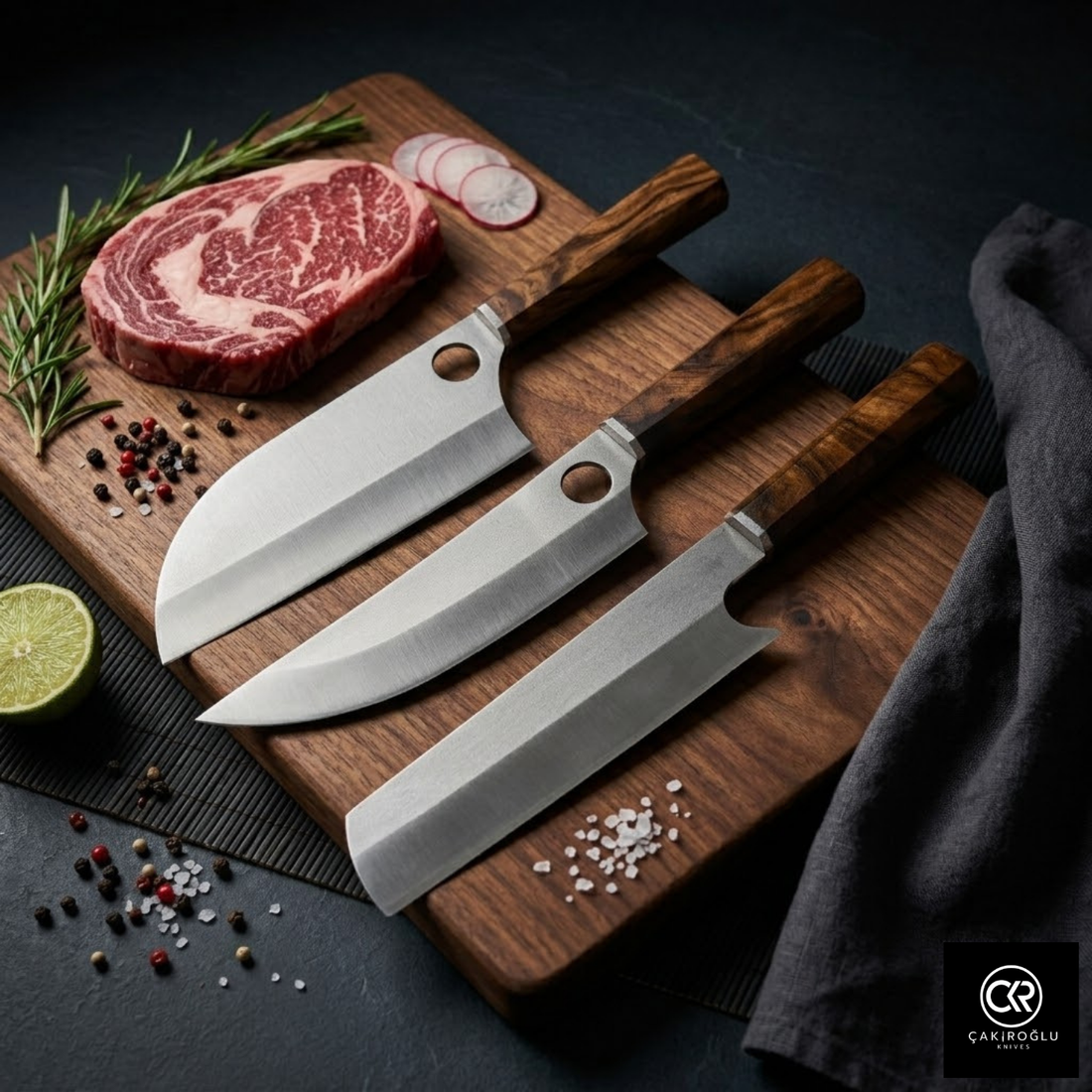 Handcrafted Custom-made Hunting, Camping Kitchen Knife Set