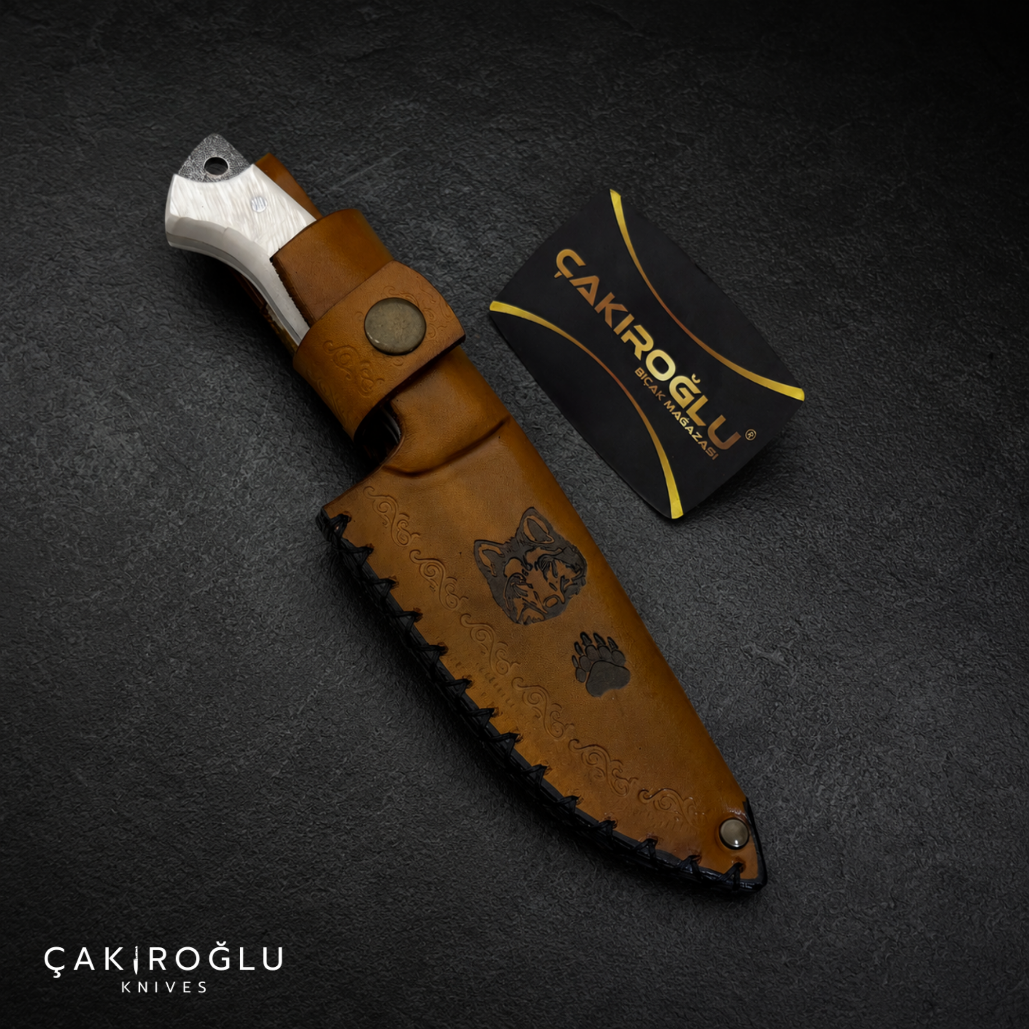 Custom Handmade Engraved N690 Hunting Knife with Sheath