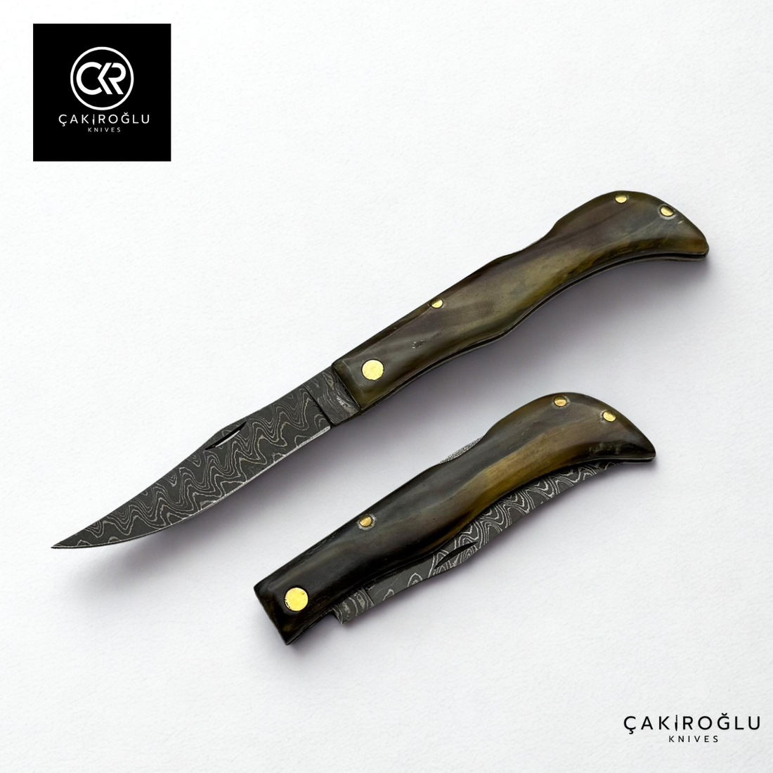 Handcrafted Custom Classic Style Folding Knife - Damascus Steel & Ram's Horn Handle