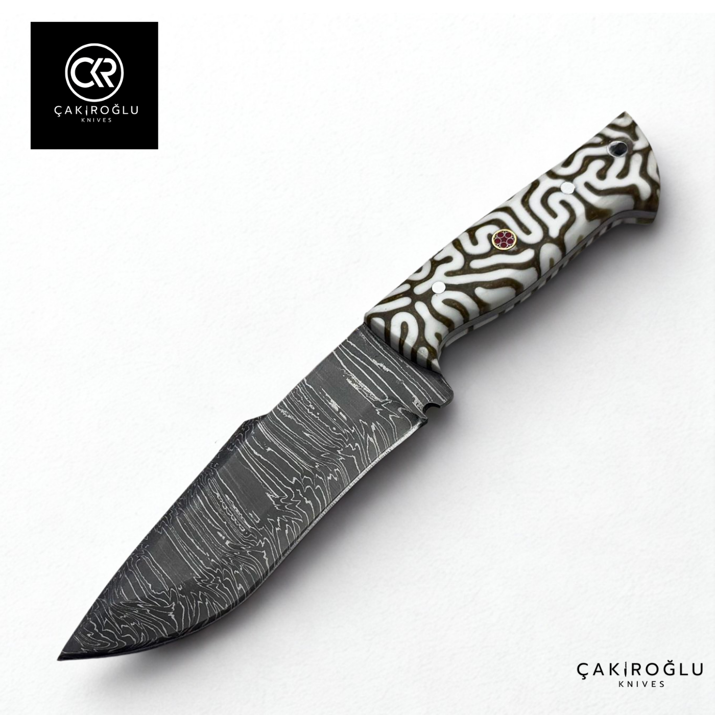 Handcrafted Custom-made Damascus Steel & Epoxy Handle Hunting Knife
