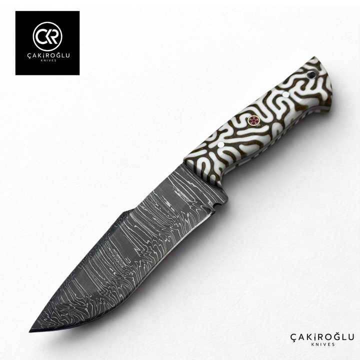Handcrafted Custom-made Damascus Steel & Epoxy Handle Hunting Knife