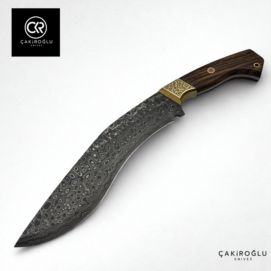 Damascus Kukri - Damascus Steel & Engraved Brass Apron