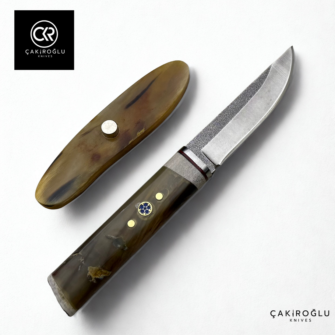 Custom Knife with Bone Stand - Bone (Ram Horn) Handle