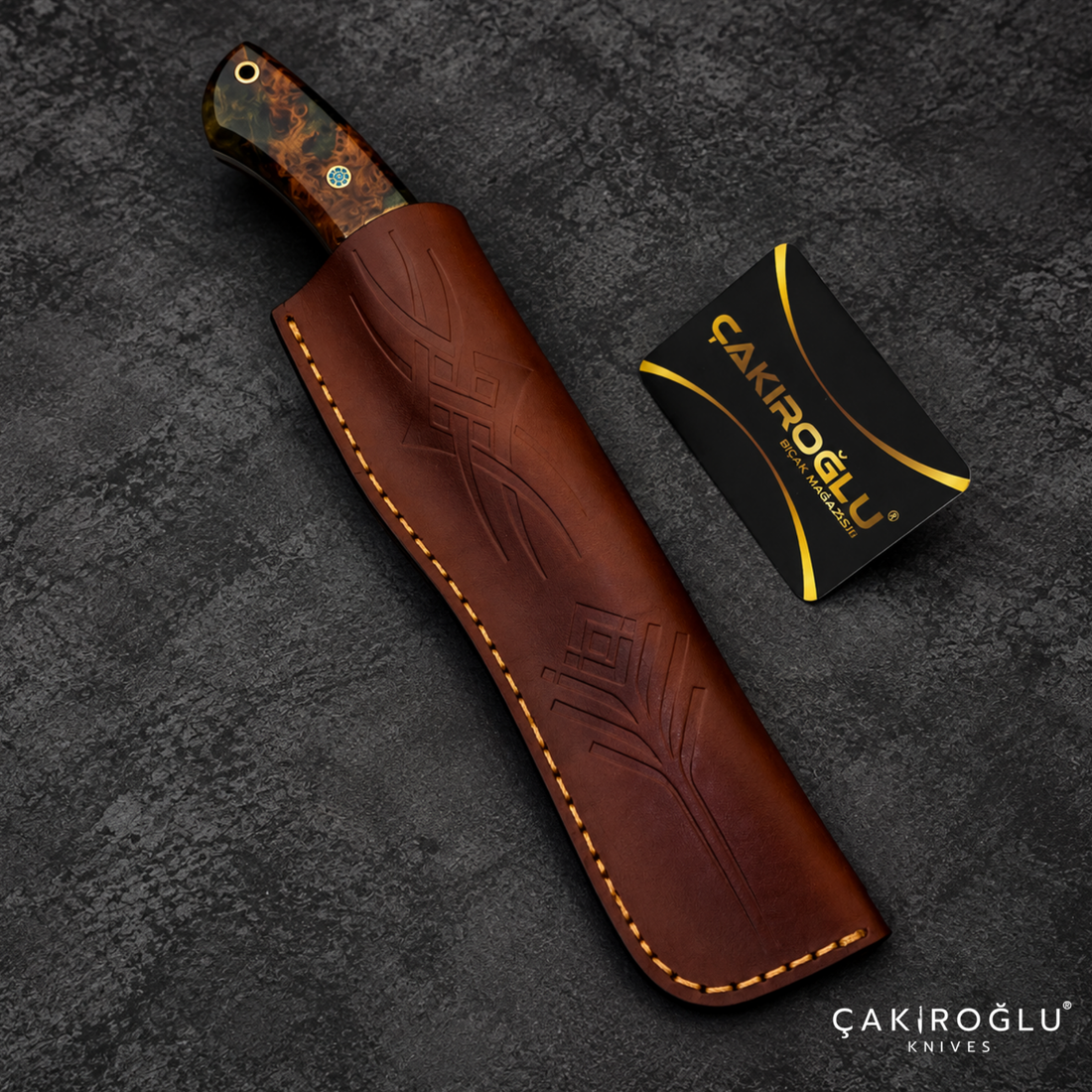 Handmade Damascus Steel Hunting Knife with Sheath - Stabilize Handle