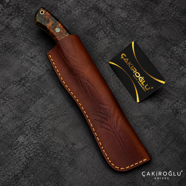 Handmade Damascus Steel Hunting Knife with Sheath - Stabilize Handle