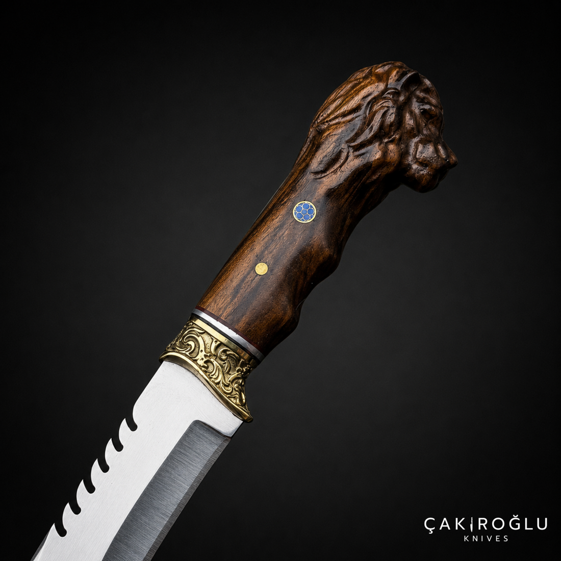 Lion Head Custom Handmade Hunting Knife with Sheath, 4116 Stainless Steel