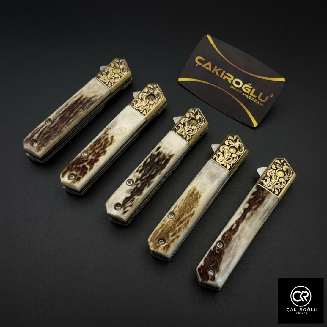 Gentleman Plus - Handcrafted Engraved Böhler N690 Steel Folding Knife with Deer Antler Handle