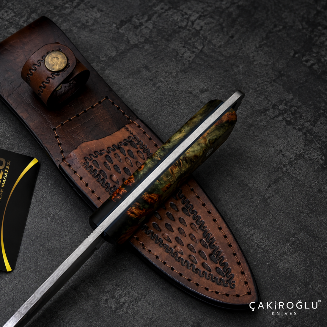 Handmade Damascus Steel Hunting Knife with Sheath - Stabilize Handle