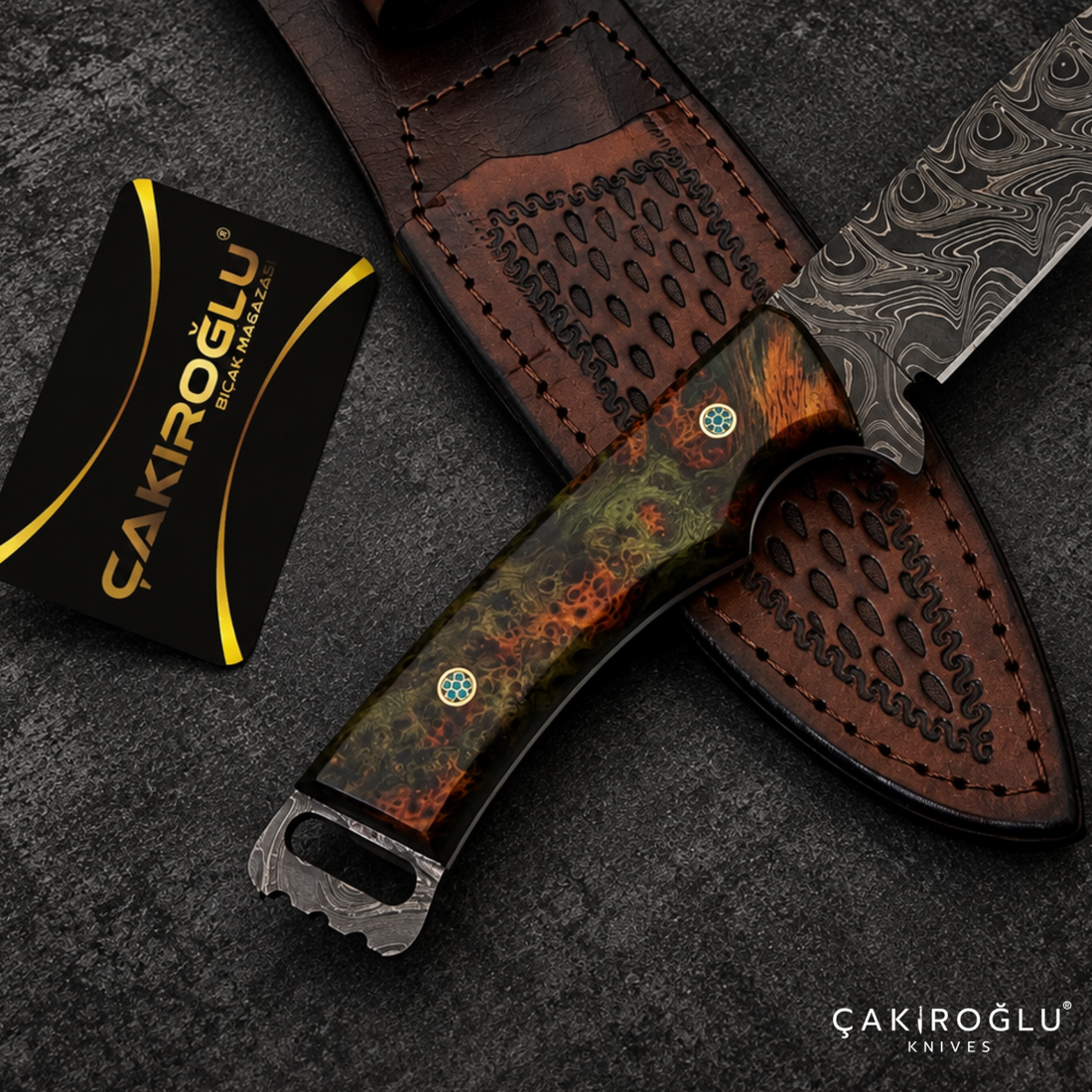 Handmade Damascus Steel Hunting Knife with Sheath - Stabilize Handle