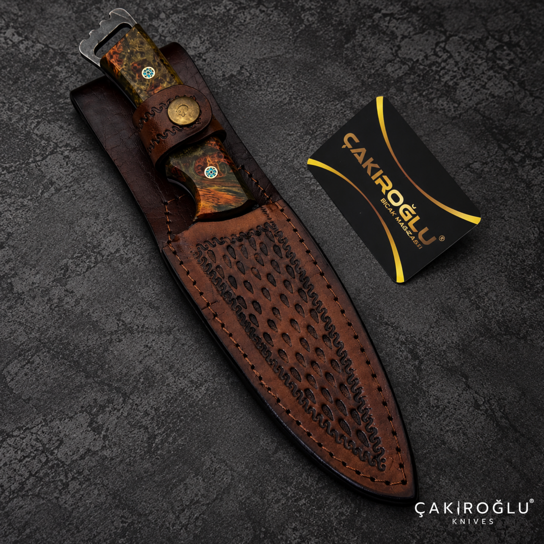 Handmade Damascus Steel Hunting Knife with Sheath - Stabilize Handle