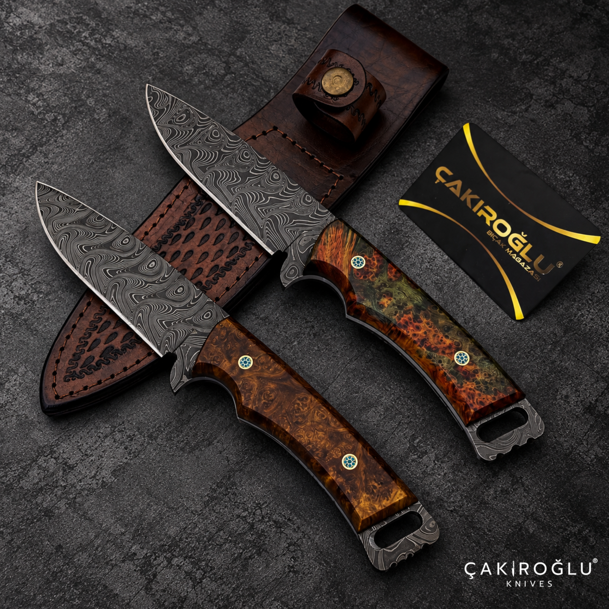 Handmade Damascus Steel Hunting Knife with Sheath - Stabilize Handle