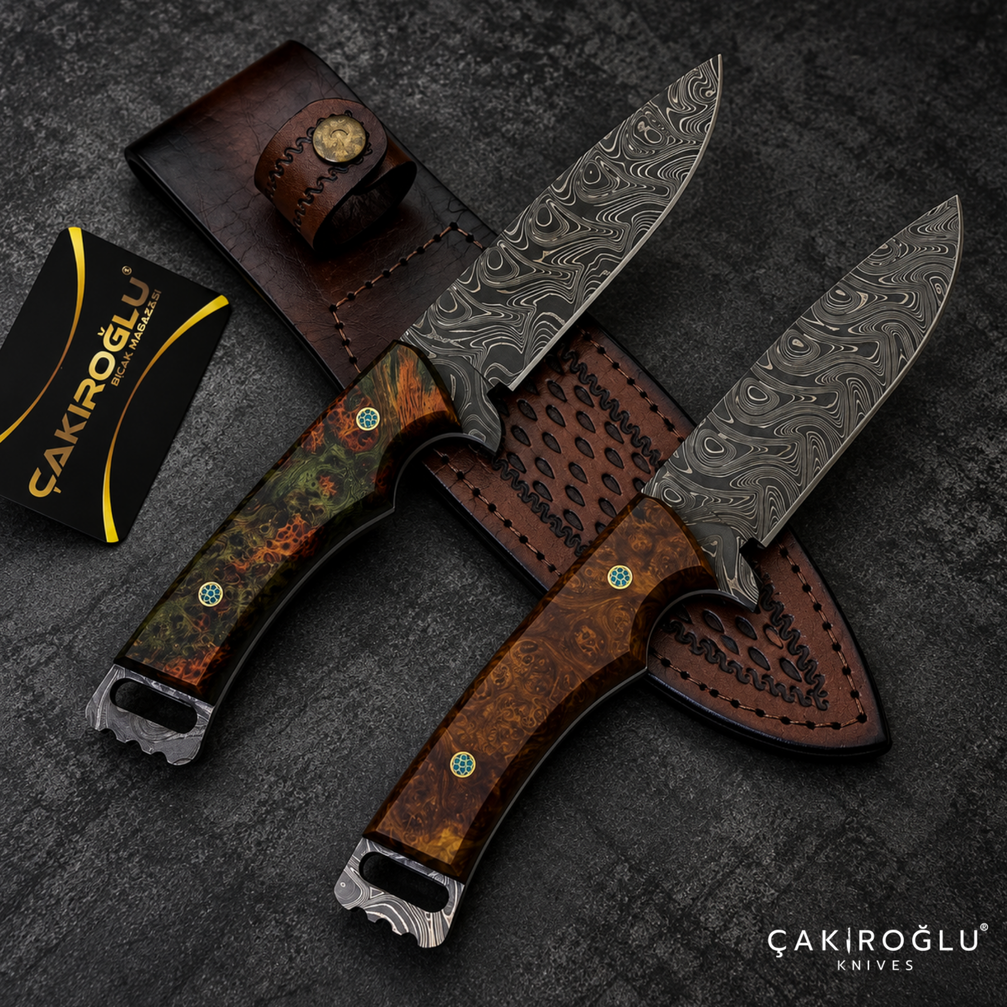 Handmade Damascus Steel Hunting Knife with Sheath - Stabilize Handle