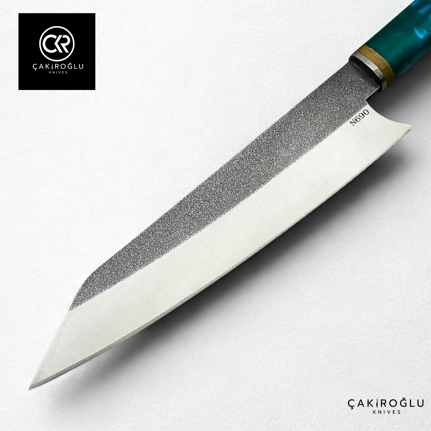 Santoku Model Handcrafted Chef Knife - N690 Böhler Steel & Epoxy Amber Handle