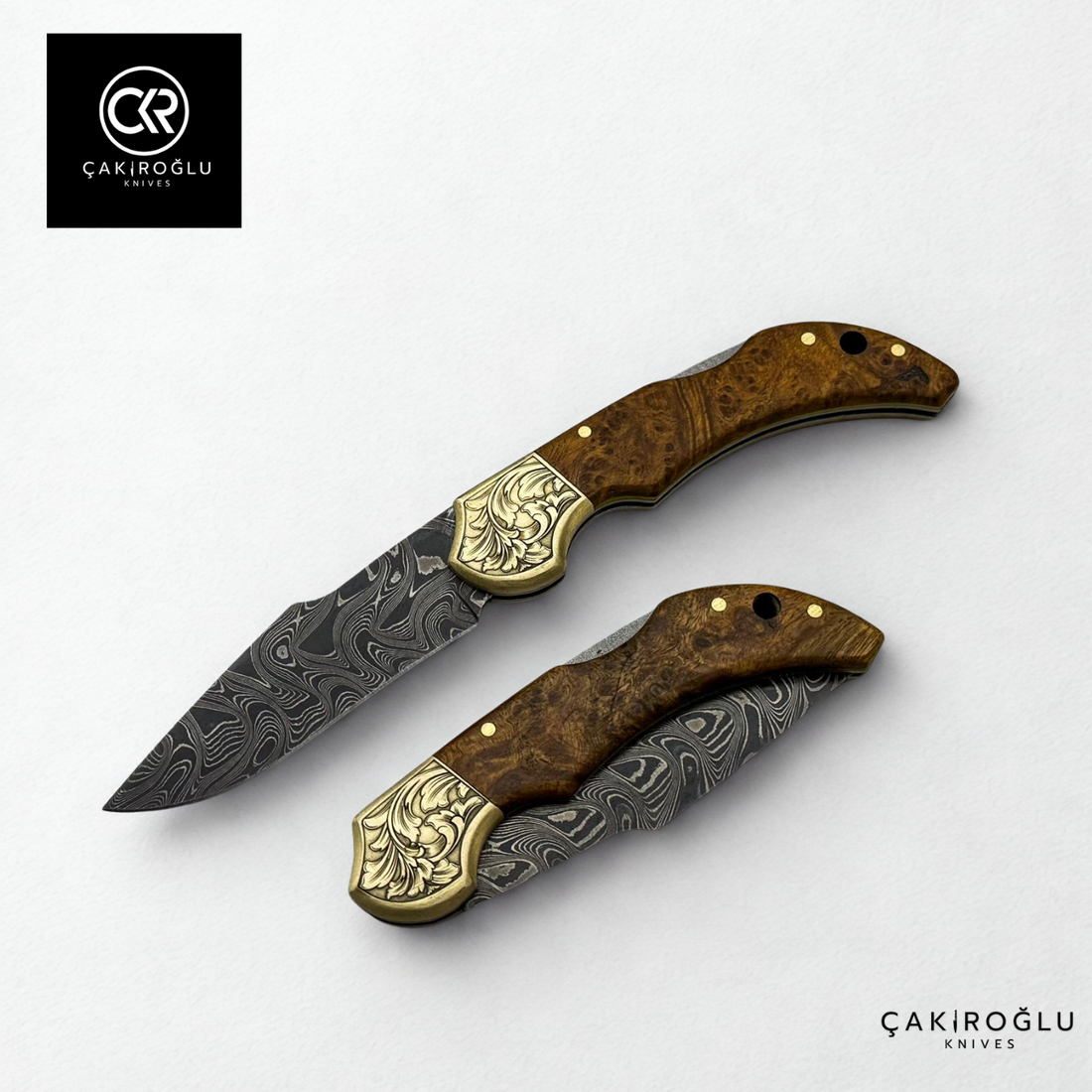Handcrafted Custom Folding Knife - Damascus Steel & Stabilized Handle