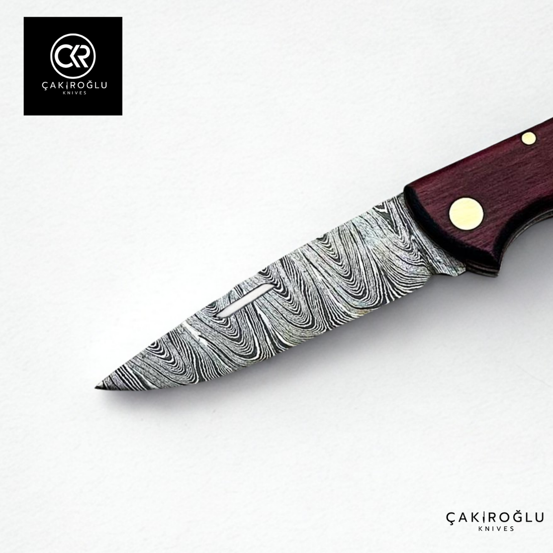 Showy Series Handcrafted Folding Knife - Damascus Steel & Morgül Wood Handle
