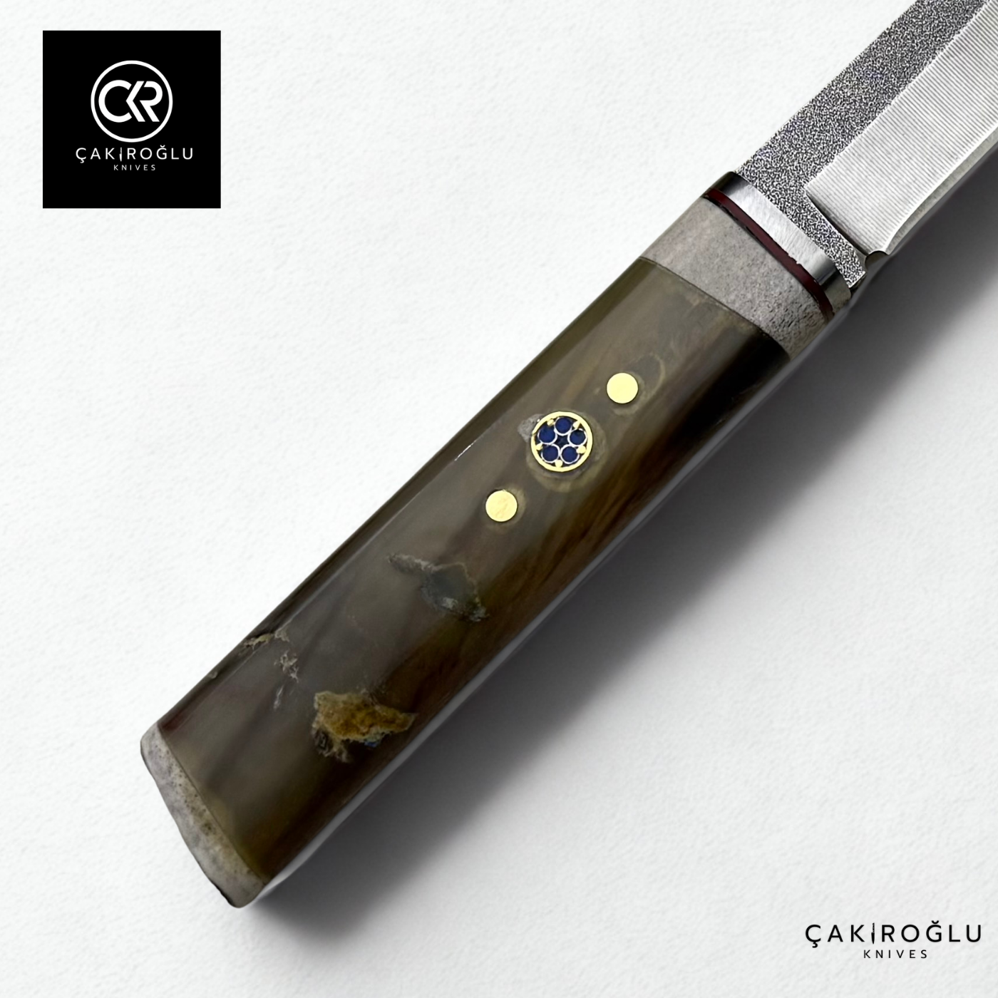 Custom Knife with Bone Stand - Bone (Ram Horn) Handle