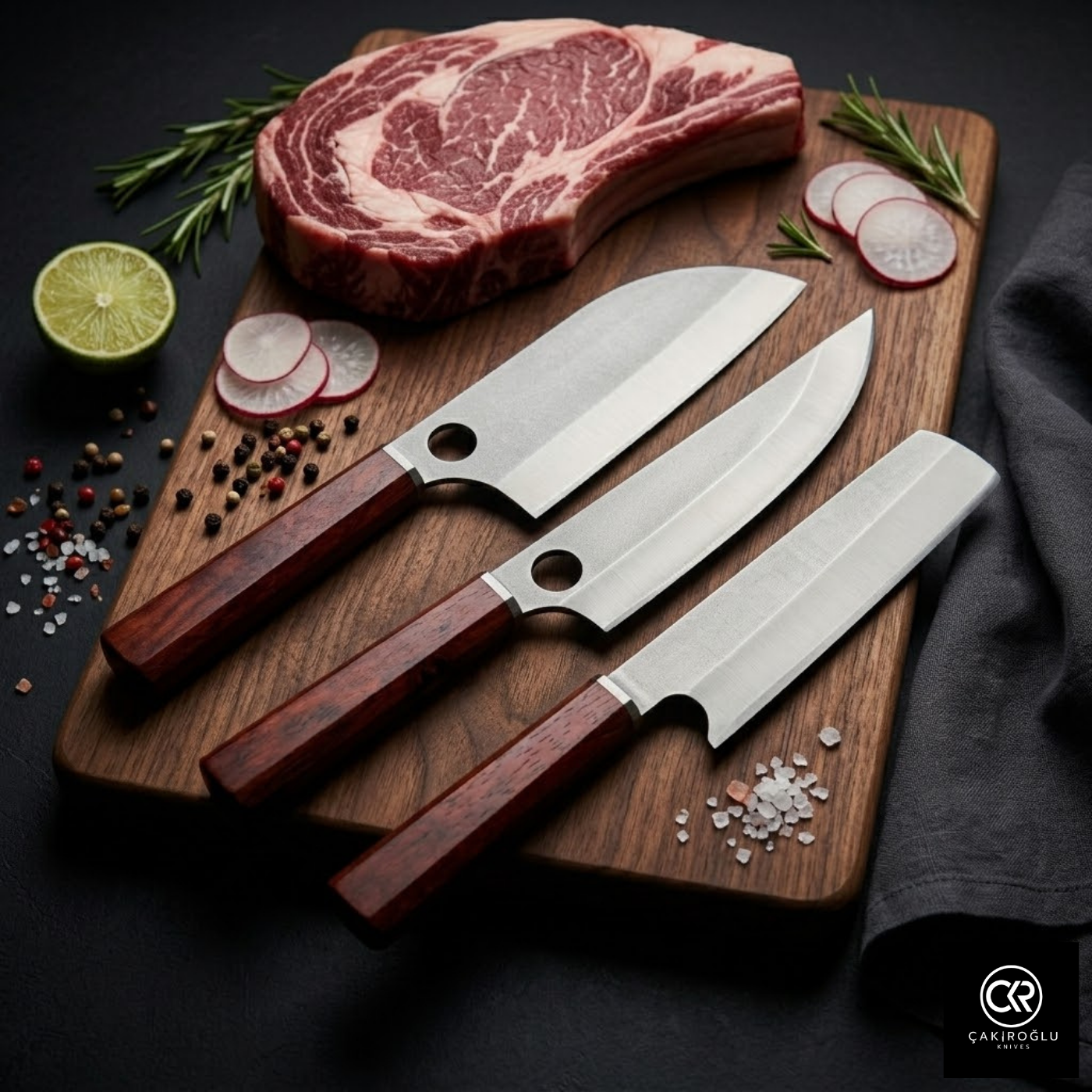 Handcrafted Custom-made Hunting, Camping Kitchen Knife Set