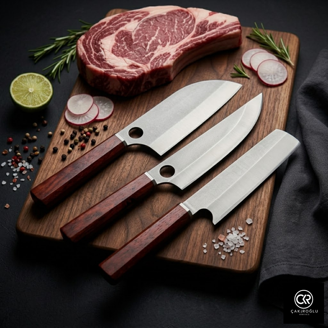 Handcrafted Custom-made Hunting, Camping Kitchen Knife Set