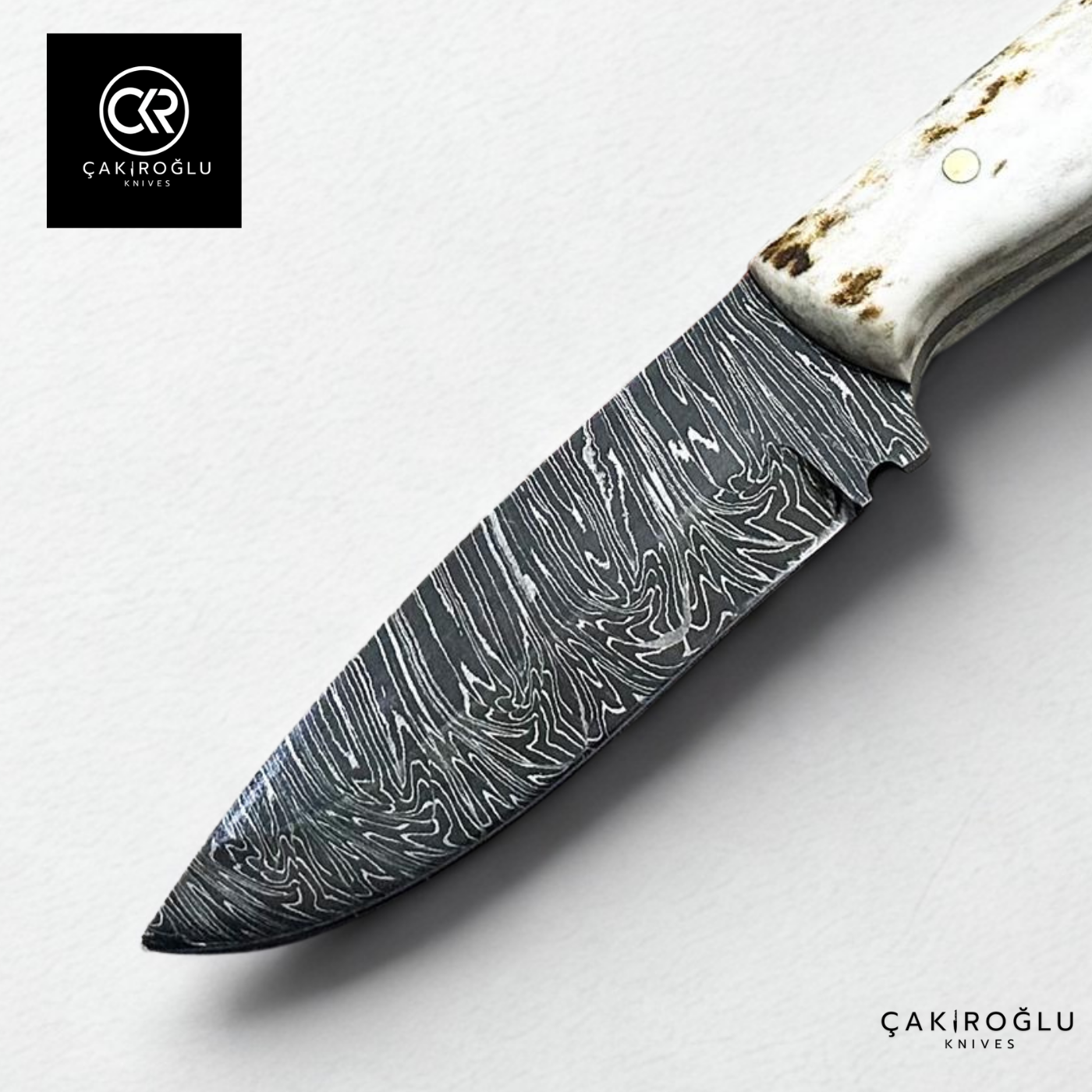 Handcrafted Custom-made Damascus Steel & Deer Antler Handle Hunting Knife