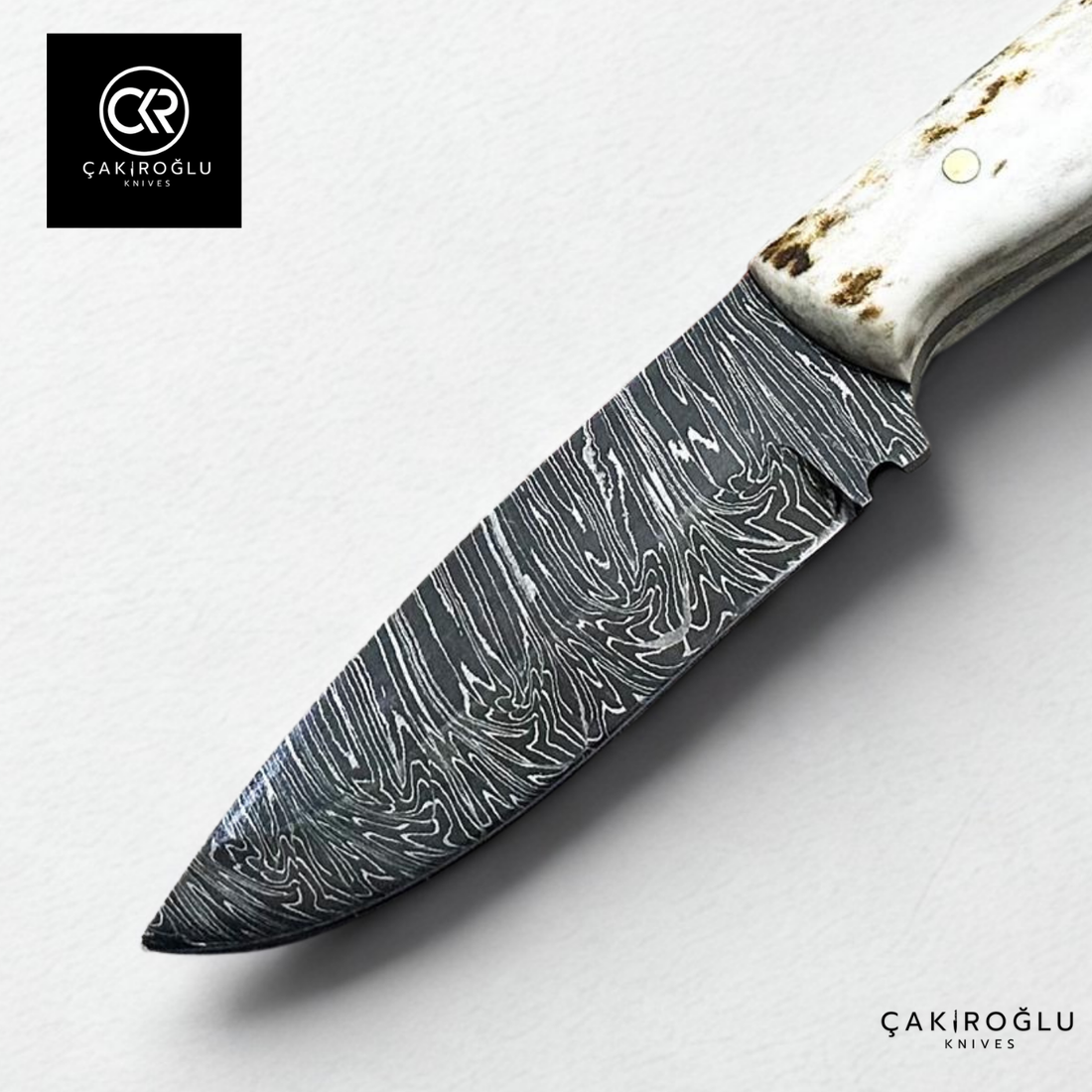 Handcrafted Custom-made Damascus Steel & Deer Antler Handle Hunting Knife
