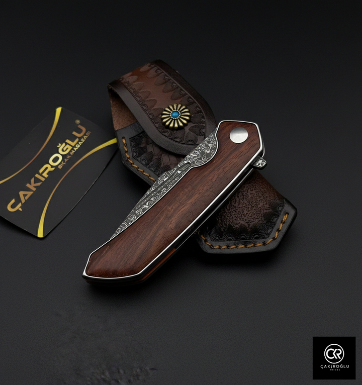 Damascus Steel Folding Knife with Cocobolo Handle