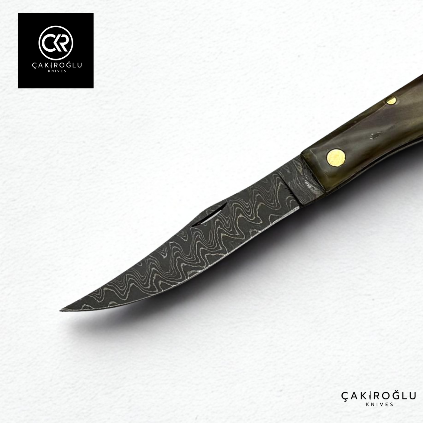 Handcrafted Custom Classic Style Folding Knife - Damascus Steel & Ram's Horn Handle