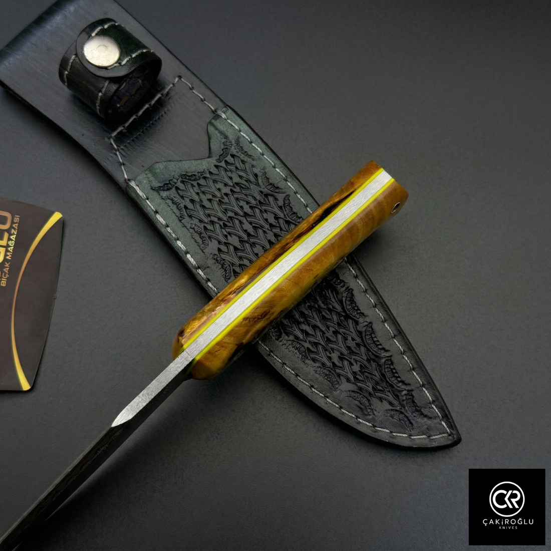 Çakıroğlu Handmade Custom-made Damascus Steel & Stabilized Maple Wood Handle Hunting Knife