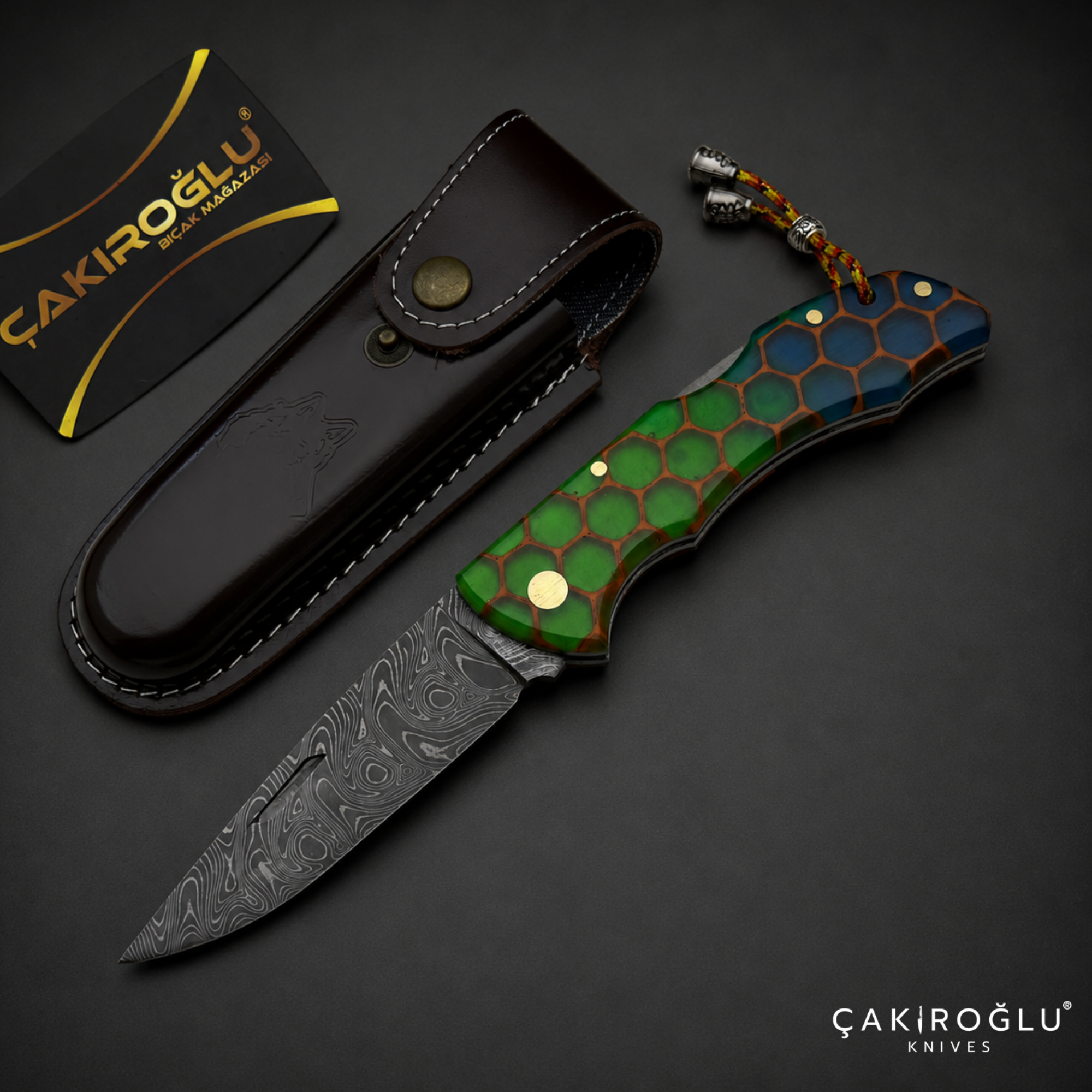 Handmade Honeycomb & Damascus Pocket Knife - Forged Folding Knife