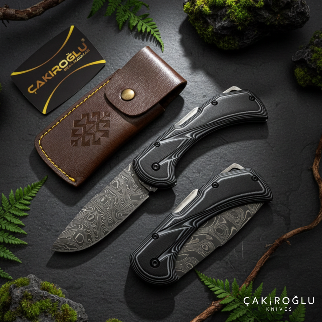 Handmade Damascus Folding Knife – G10 Handle | Çakıroğlu Knives