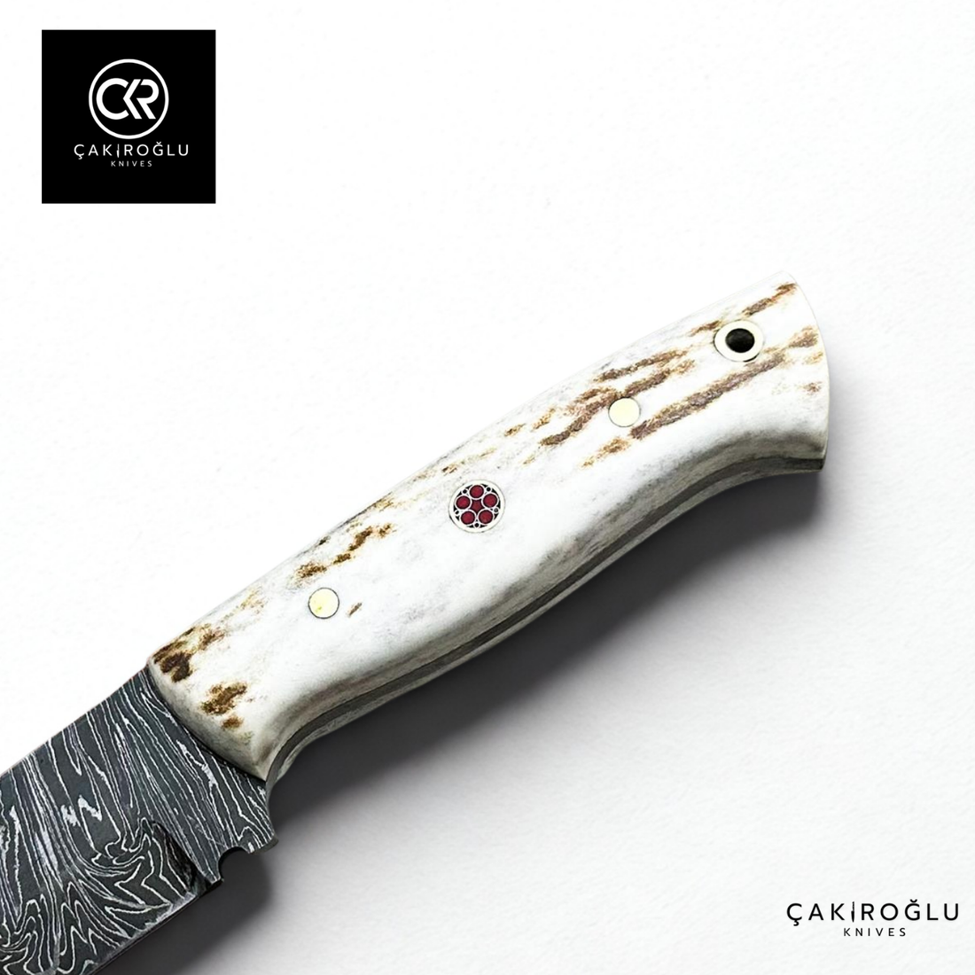Handcrafted Custom-made Damascus Steel & Deer Antler Handle Hunting Knife