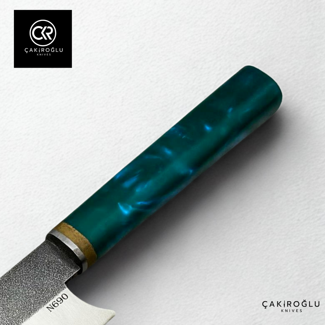 Santoku Model Handcrafted Chef Knife - N690 Böhler Steel & Epoxy Amber Handle