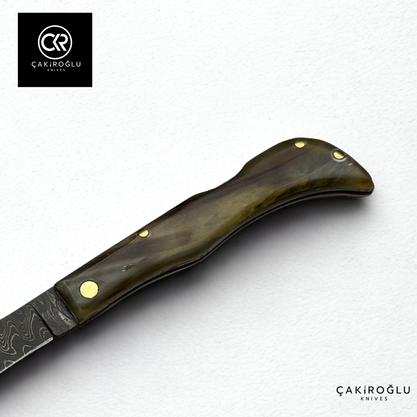 Handcrafted Custom Classic Style Folding Knife - Damascus Steel & Ram's Horn Handle