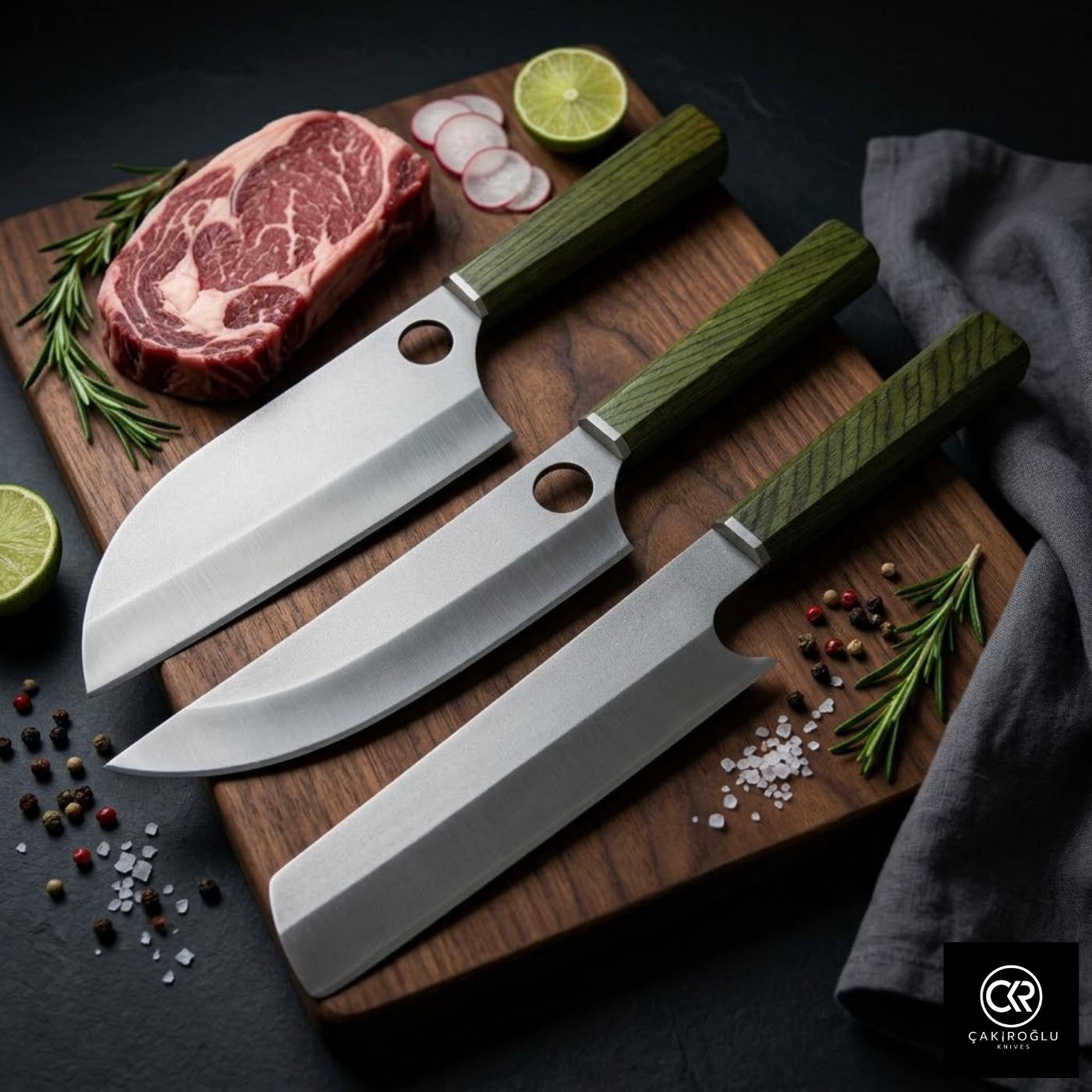 Handcrafted Custom-made Hunting, Camping Kitchen Knife Set