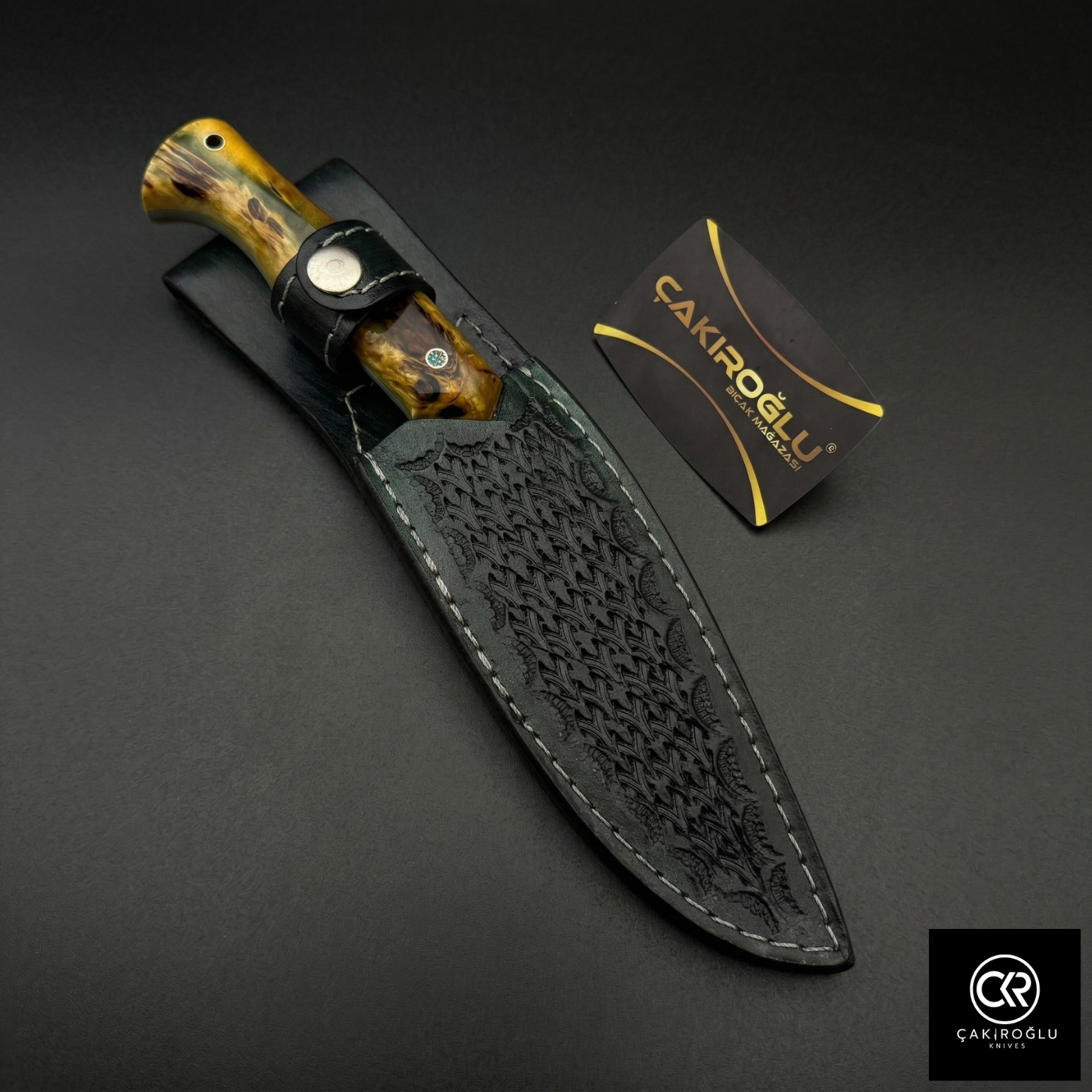 Çakıroğlu Handmade Custom-made Damascus Steel & Stabilized Maple Wood Handle Hunting Knife