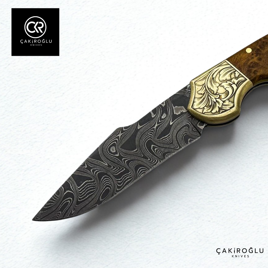 Handcrafted Custom Folding Knife - Damascus Steel & Stabilized Handle