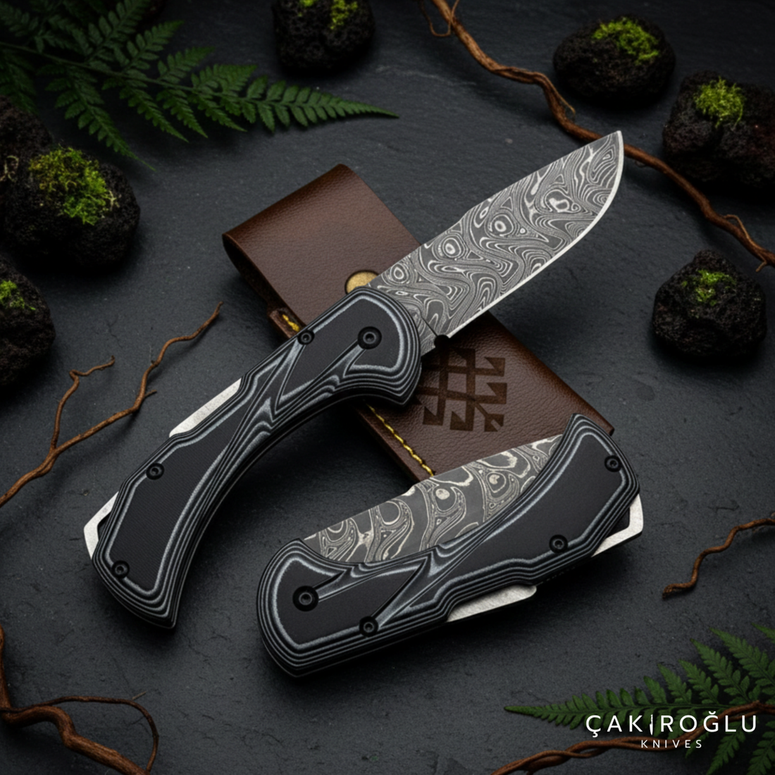 Handmade Damascus Folding Knife – G10 Handle | Çakıroğlu Knives