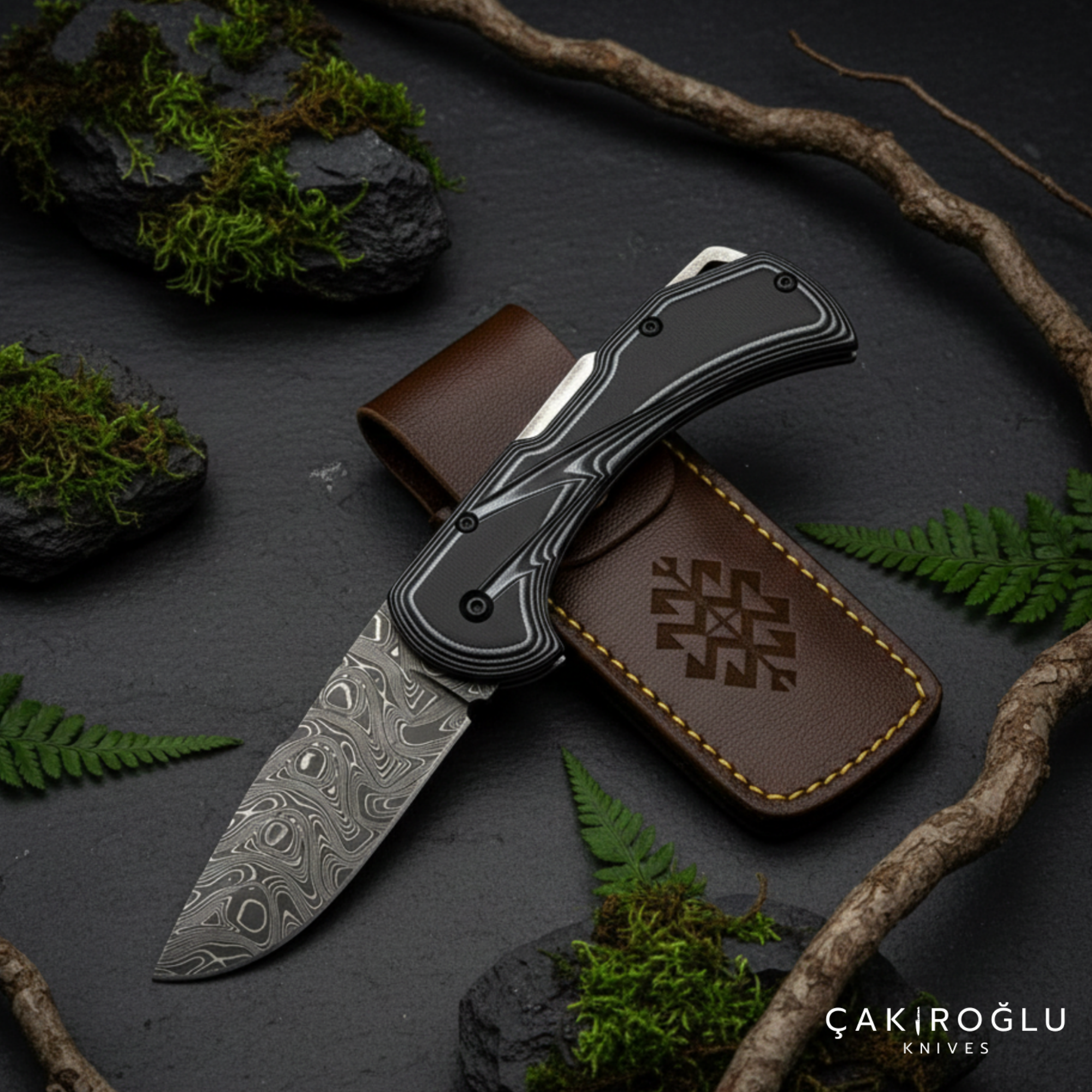 Handmade Damascus Folding Knife – G10 Handle | Çakıroğlu Knives
