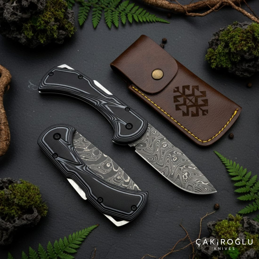 Handmade Damascus Folding Knife – G10 Handle | Çakıroğlu Knives