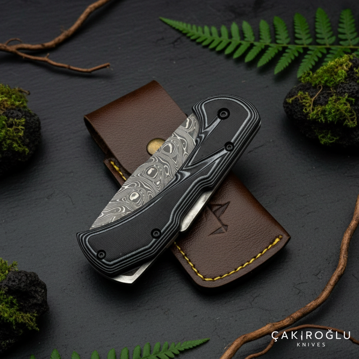 Handmade Damascus Folding Knife – G10 Handle | Çakıroğlu Knives