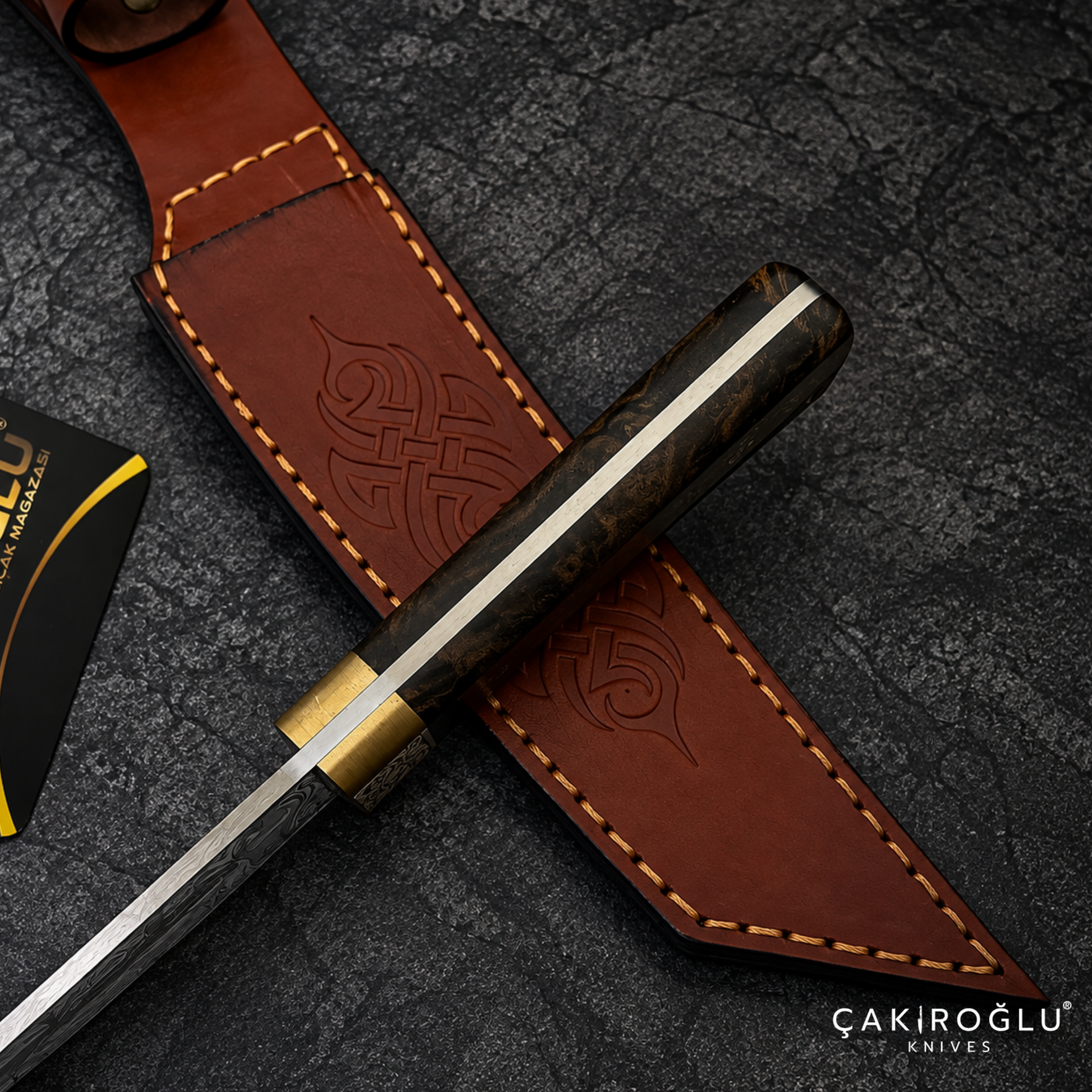Çakıroğlu Tusk - N690 Steel Engraved Tanto Hunting Knife with Walnut Handle & Sheath