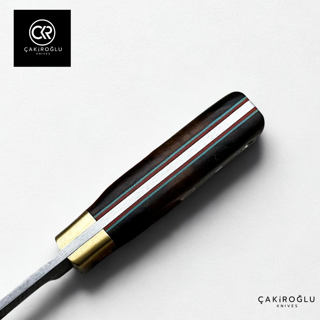 Handcrafted Custom-made Damascus Steel Bushcraft Hunting Knife - Root Walnut Handle & Brass Apron