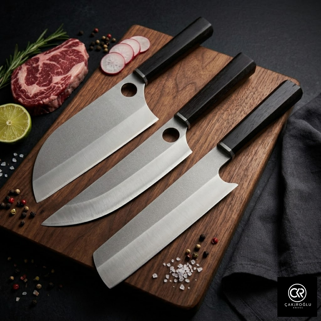 Handcrafted Custom-made Hunting, Camping Kitchen Knife Set