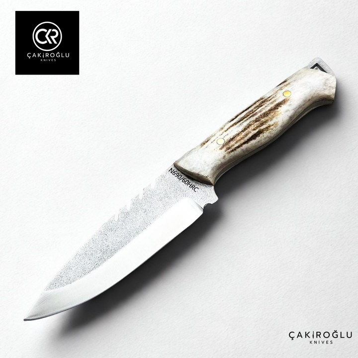 Handcrafted Custom Hunting Knife - N690 Böhler Steel & Deer Antler Handle