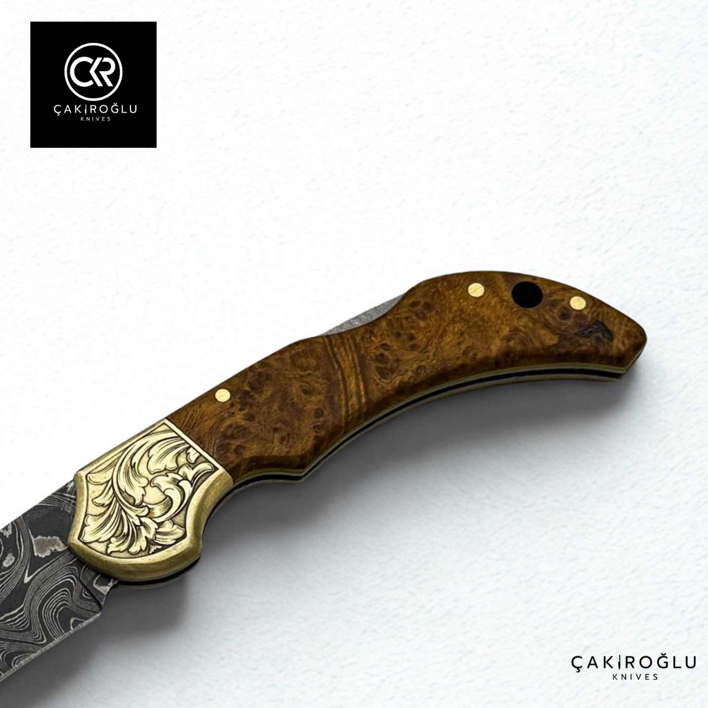 Handcrafted Custom Folding Knife - Damascus Steel & Stabilized Handle