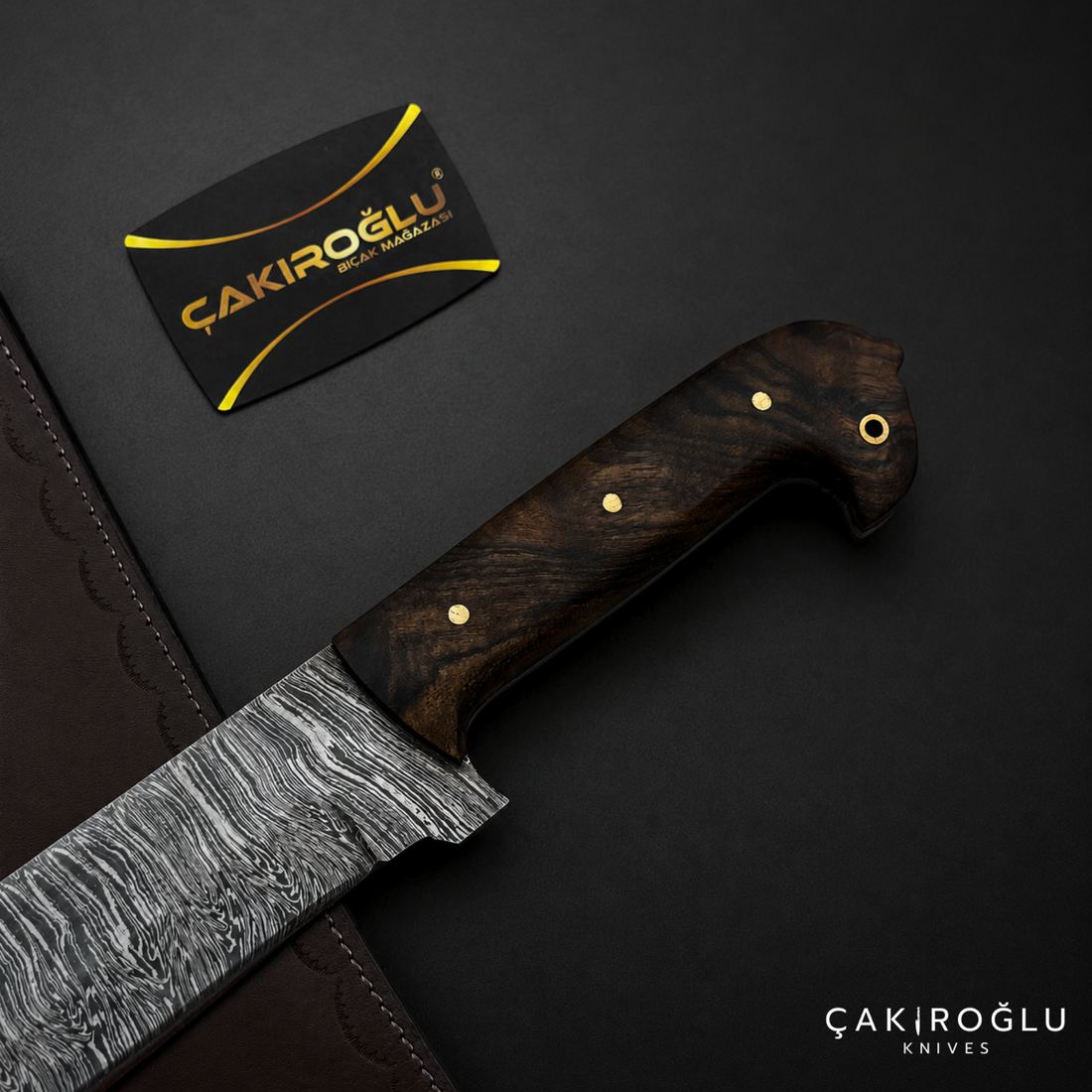 Handmade Damascus Steel Hunting Tanto Machete Knife, Walnut Handle