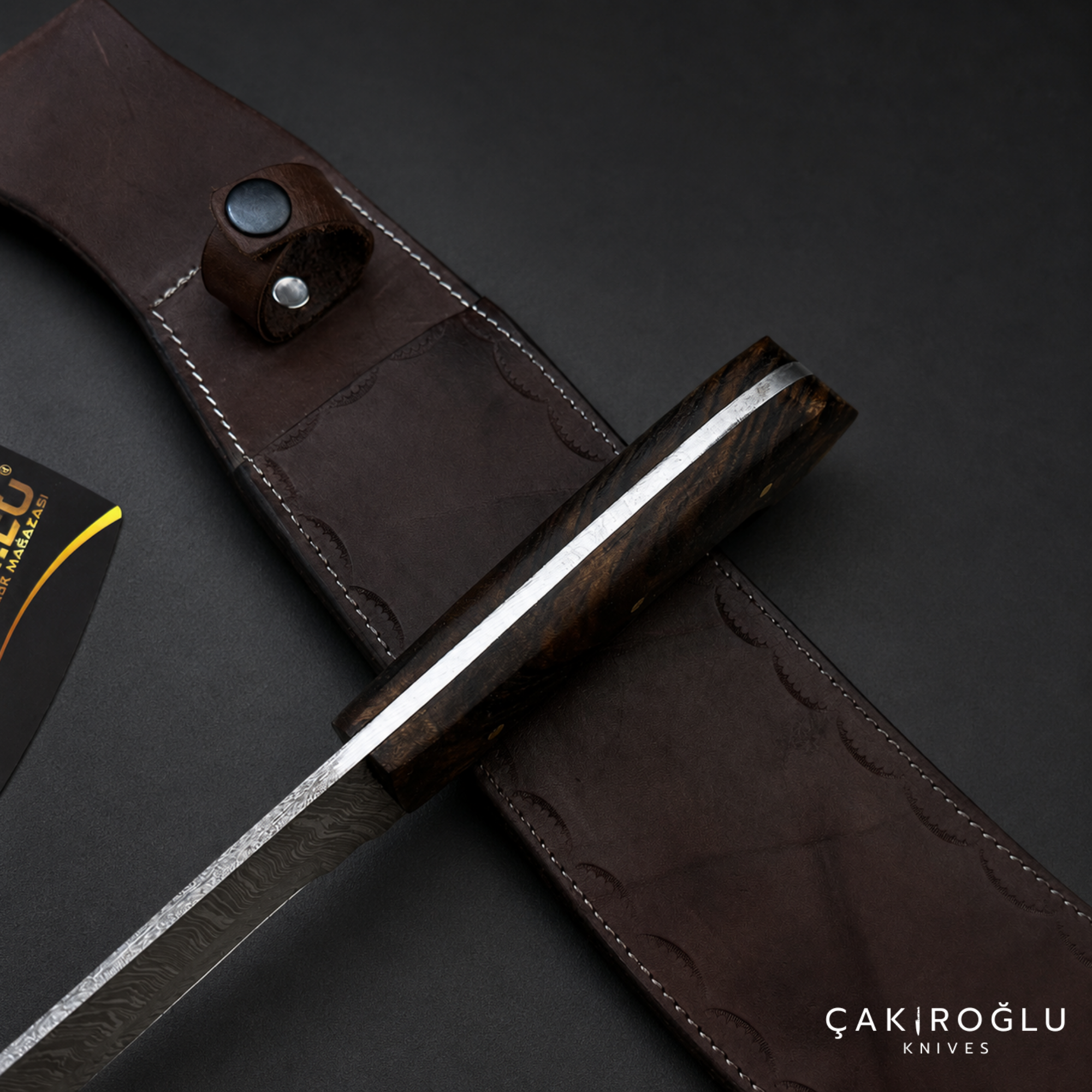Handmade Damascus Steel Hunting Tanto Machete Knife, Walnut Handle