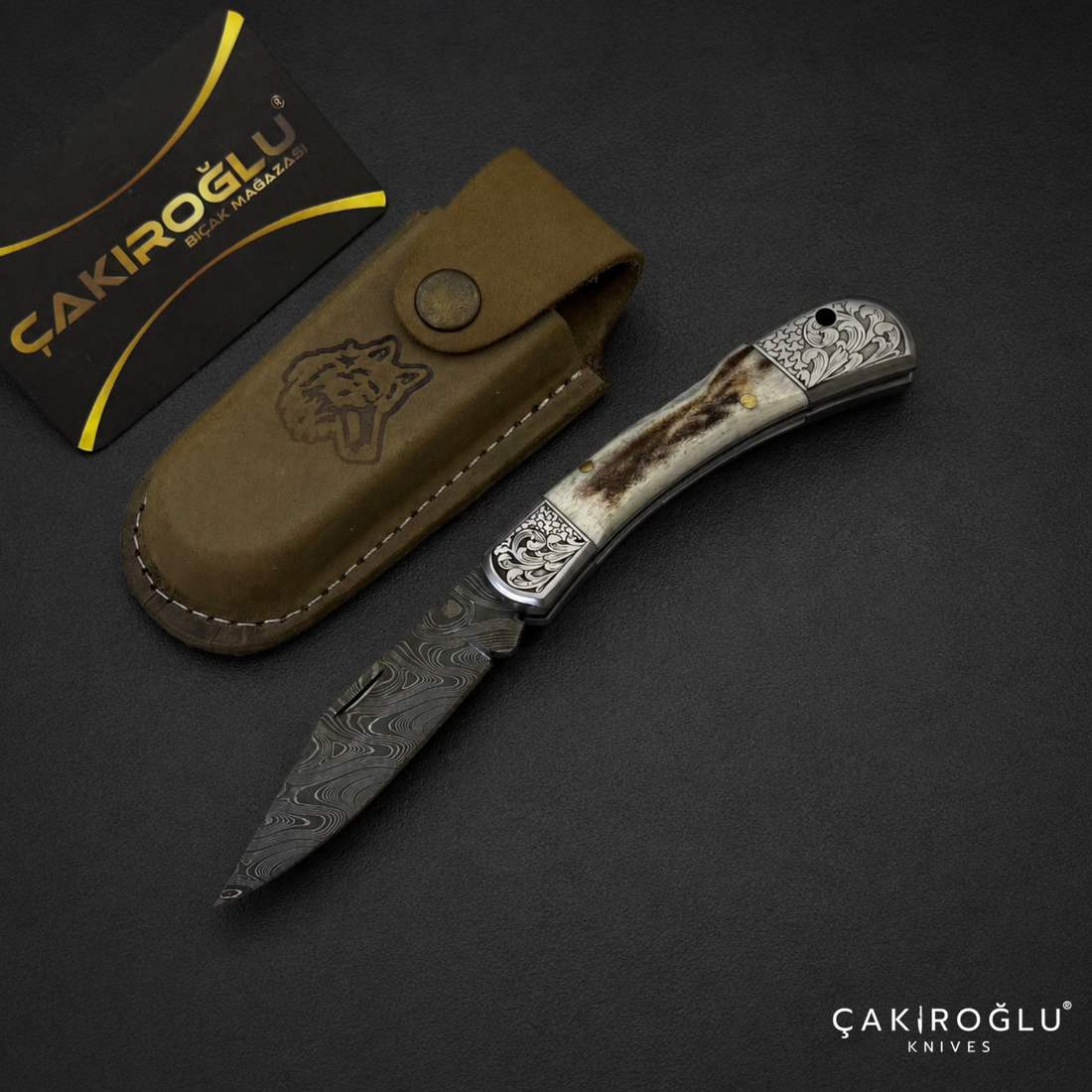 Handmade Small Size Damascus Steel Pocket Folding Knife with Sheath